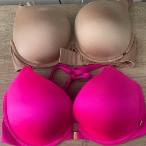 Pair of Victorias Secret "Very Sexy Pushup" (Nude and Hot Pink) Sz 32DD